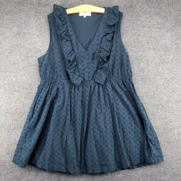 Textile Elizbeth and James Women's A-Line Eyelet Dress Blue XXXL Ruffle V-Neck - Picture 2 of 13